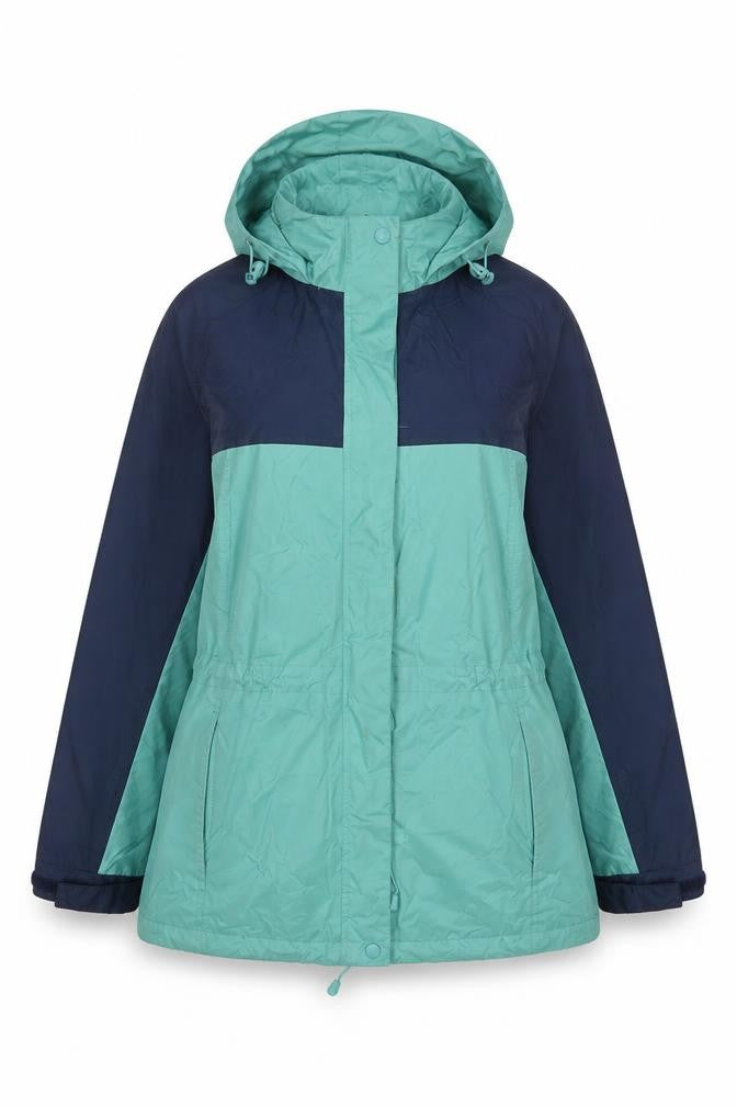 Front view of Being Casual women’s blue jacket coat, size UK 14, zip
