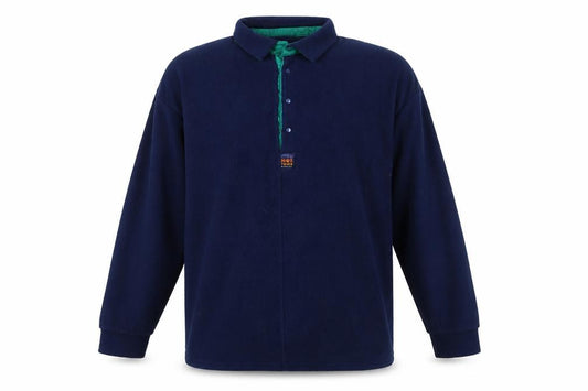 Front view of Hot togs men’s blue polyester polo, size XL, collared button