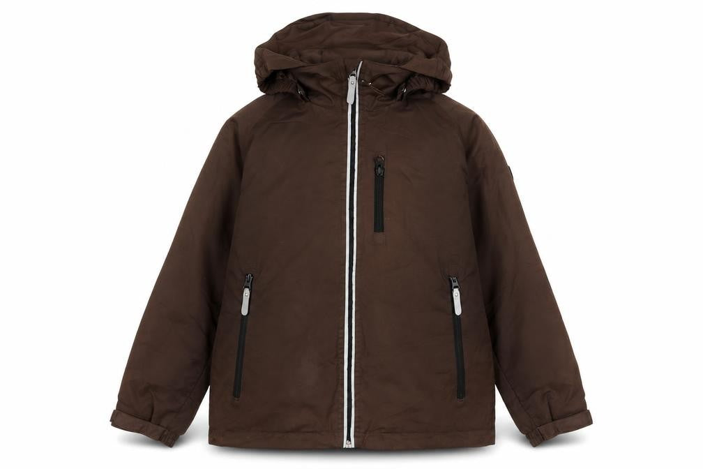 Front view of Horseware boys’ brown basic coat coat, size 9-10, years zip