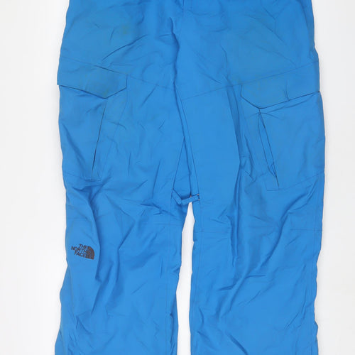 The North Face Mens Blue Polyester Snow Pants Trousers Size L L31 in Regular Snap - Logo, Embroidered