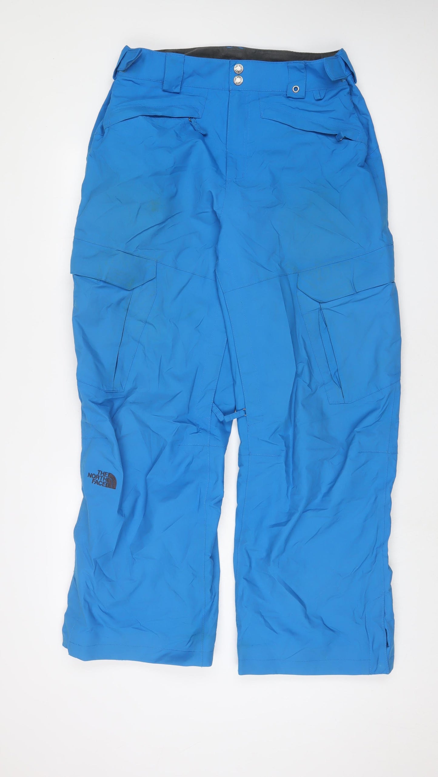 The North Face Mens Blue Polyester Snow Pants Trousers Size L L31 in Regular Snap - Logo, Embroidered