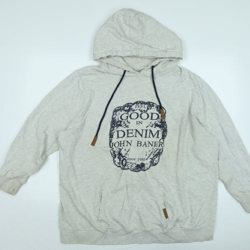 John Banner Mens Grey Cotton Pullover Hoodie Size 2XL - Logo