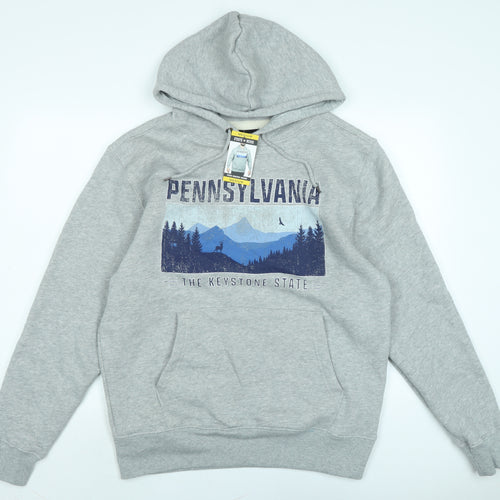 State of mind Mens Grey Polyester Pullover Hoodie Size M - Logo