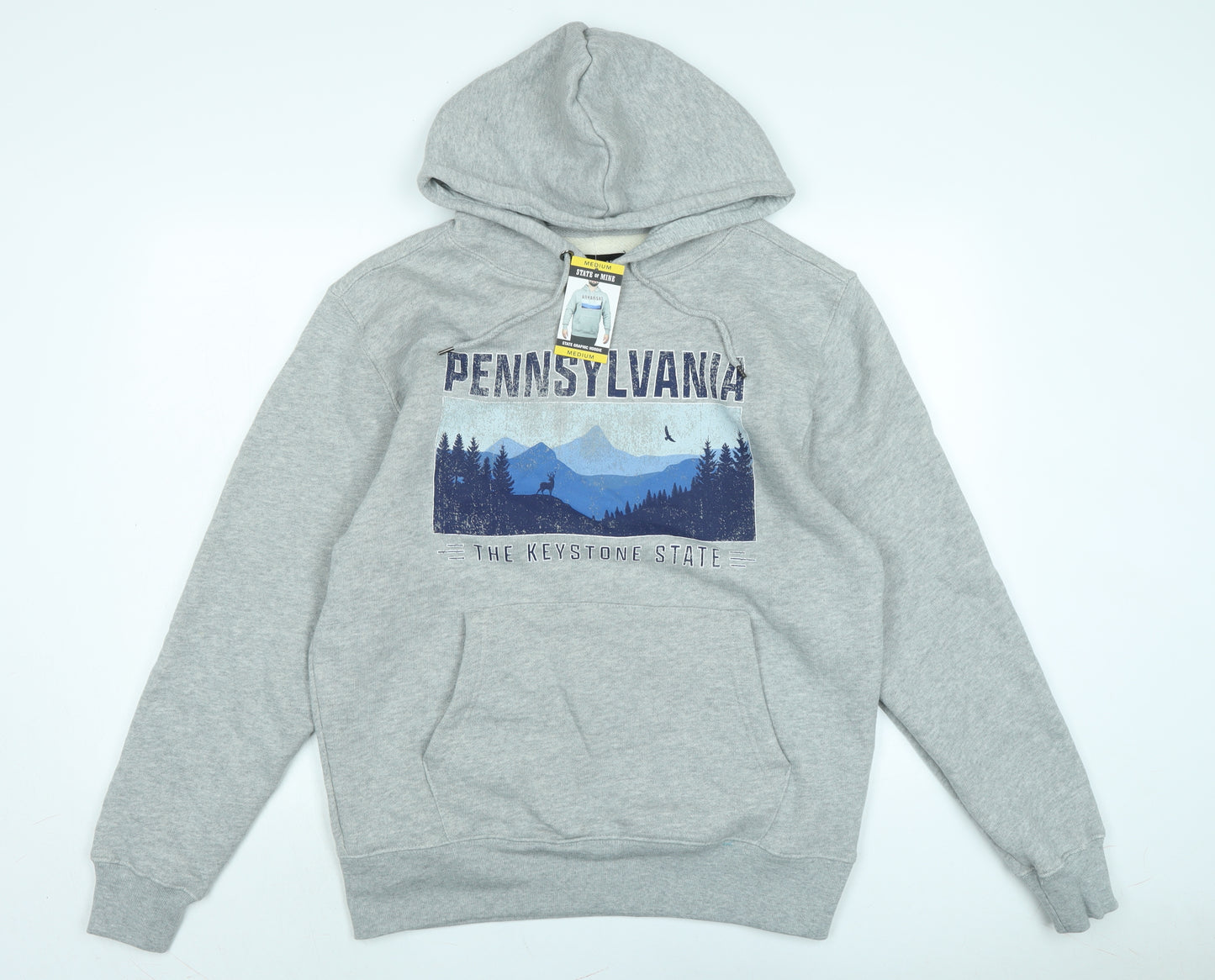 State of mind Mens Grey Polyester Pullover Hoodie Size M - Logo