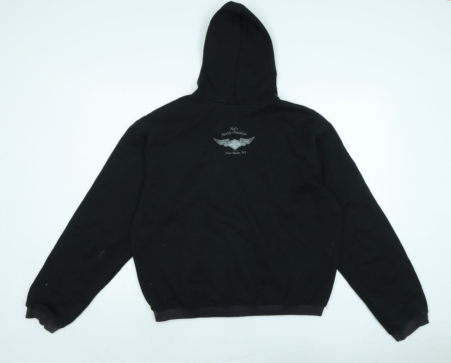 Harley-Davidson Mens Black Polyester Pullover Hoodie Size 2XL - Logo