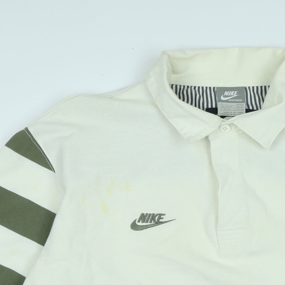 Nike Mens Ivory Cotton Polo Size L Collared - Logo