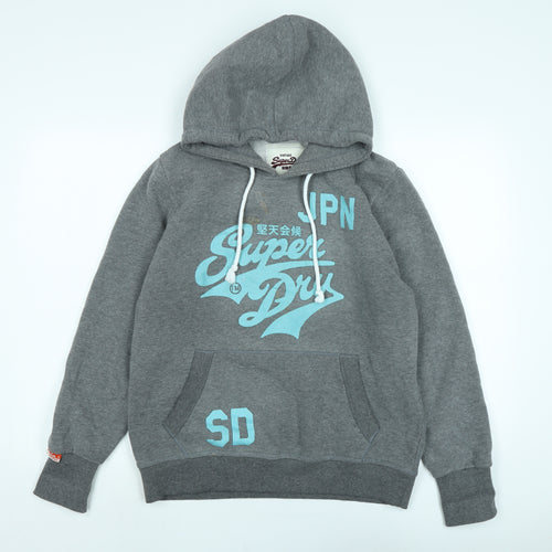 Superdry Womens Grey Cotton Pullover Hoodie Size XL - Logo