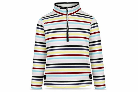 Front view of joul women’s multicoloured striped polyester pullover sweatshirt, size UK 12, - logo