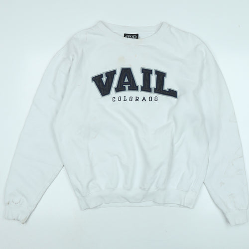 Vail Mens White Polyester Pullover Sweatshirt Size L - Logo