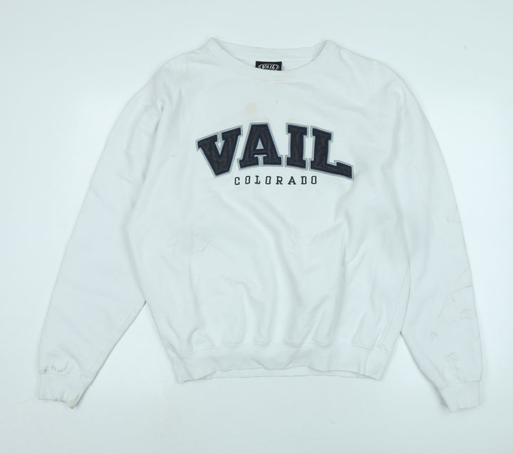 Vail Mens White Polyester Pullover Sweatshirt Size L - Logo