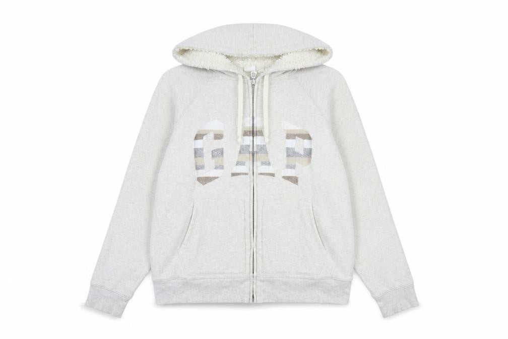 Front view of Gap women’s black jacket, size L, zip - logo - glitter embroidery