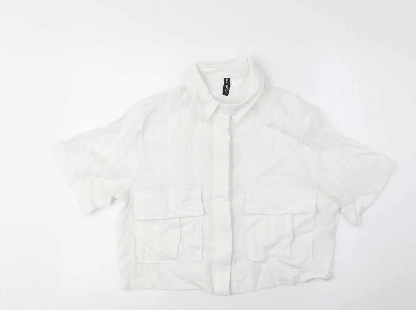 H&M Women's White XS Button-Up Short Sleeve Shirt