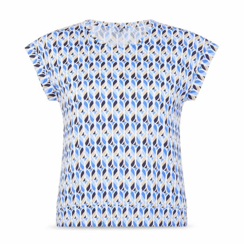Sunday Women's Blue Geometric T-Shirt, M, Casual
