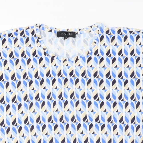 Sunday Women's Blue Geometric T-Shirt, M, Casual