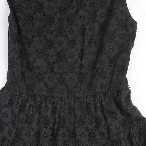 Zara Women's Black Fit & Flare Floral Lace Party Dress M