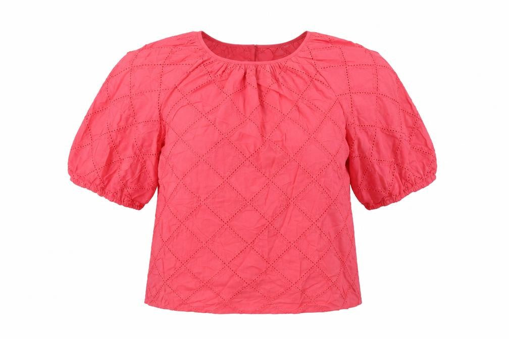Front view of Marks & Spencer Women's Pink Blouse M Lace Short Sleeve