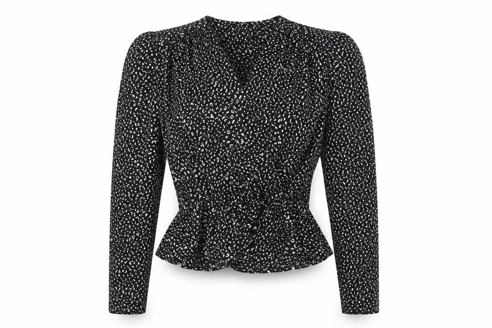 Front view of Urban Bliss Women's Black Animal Print Blouse M
