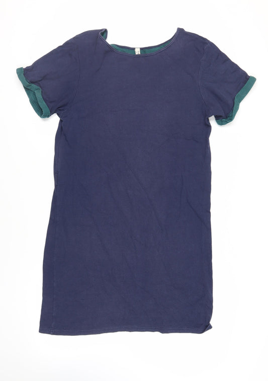 People Tree Womens Blue Cotton T-Shirt Dress Size 14 Boat Neck Pullover