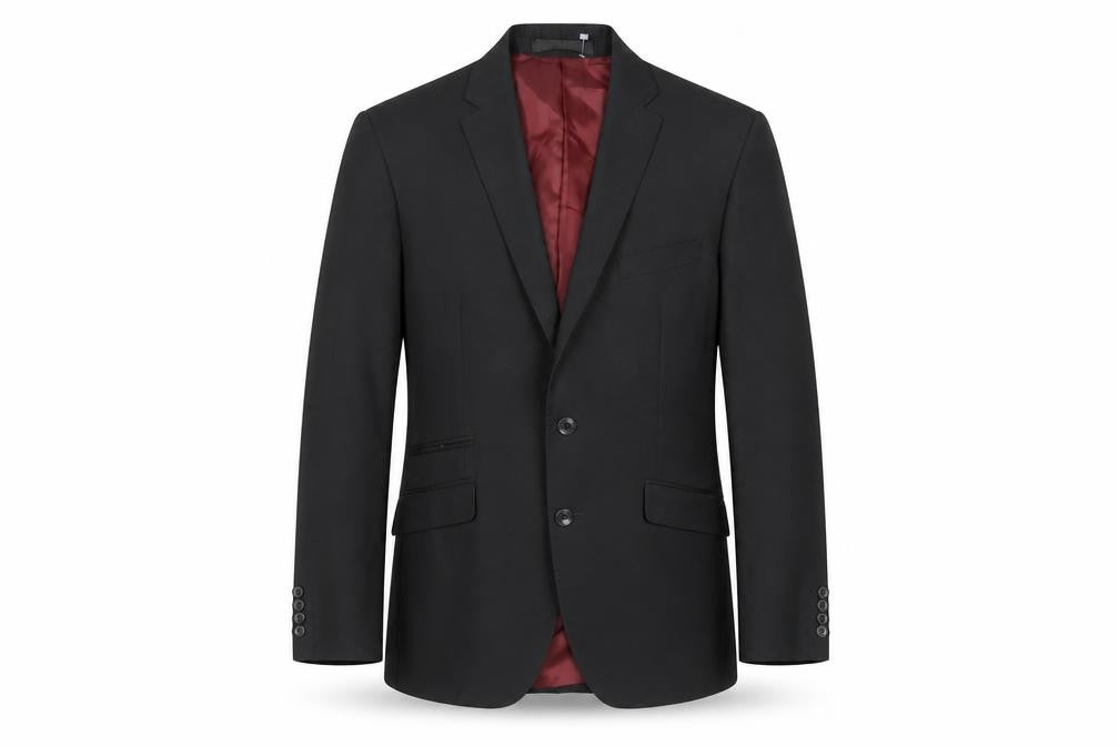 Front view of Autograph men’s black wool jacket suit jacket, size 42, regular