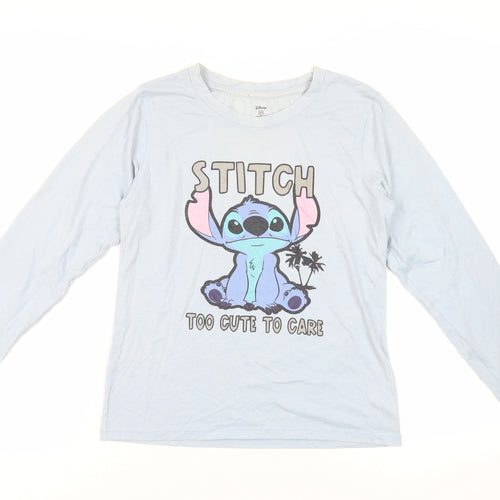 Disney Womens Blue Cotton Basic T-Shirt Size XS Crew Neck - Stich