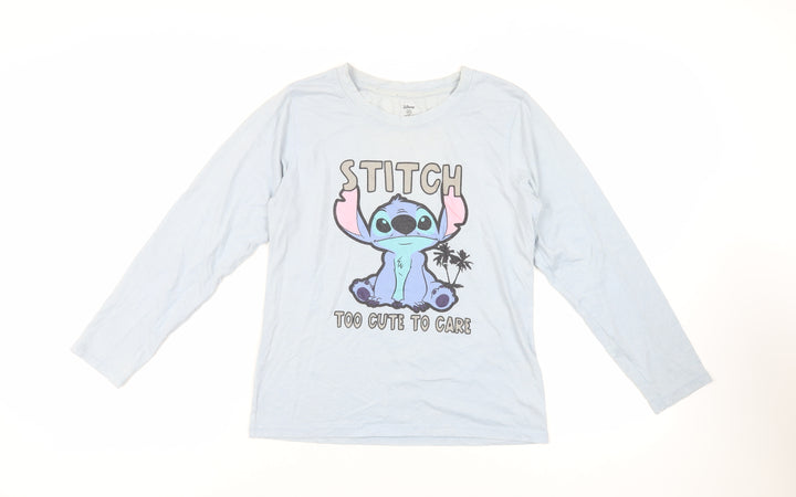 Disney Womens Blue Cotton Basic T-Shirt Size XS Crew Neck - Stich
