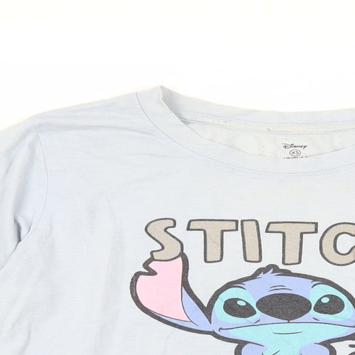 Disney Womens Blue Cotton Basic T-Shirt Size XS Crew Neck - Stich