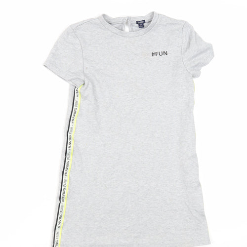 Kiabi Girls Grey Cotton T-Shirt Dress Size 10 Years Crew Neck Button - Side Stripe