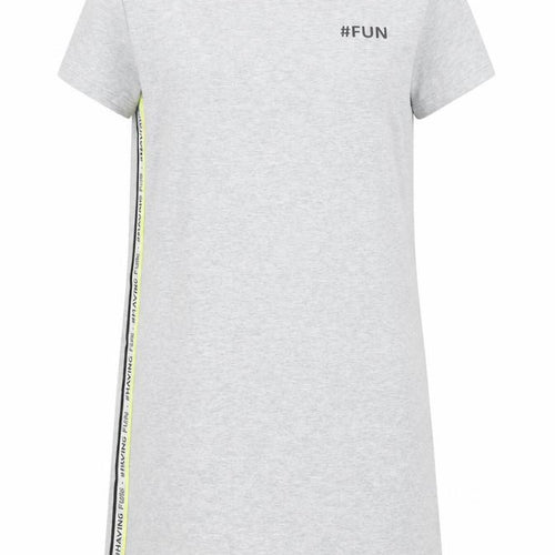 Kiabi Girls Grey Cotton T-Shirt Dress Size 10 Years Crew Neck Button - Side Stripe