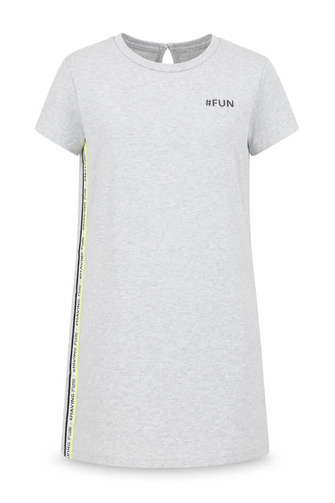 Kiabi Girls Grey Cotton T-Shirt Dress Size 10 Years Crew Neck Button - Side Stripe