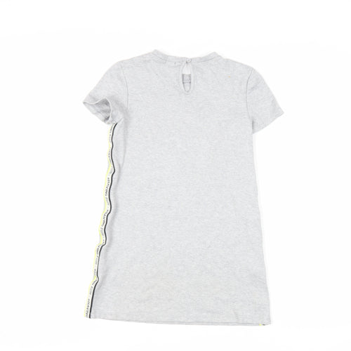 Kiabi Girls Grey Cotton T-Shirt Dress Size 10 Years Crew Neck Button - Side Stripe