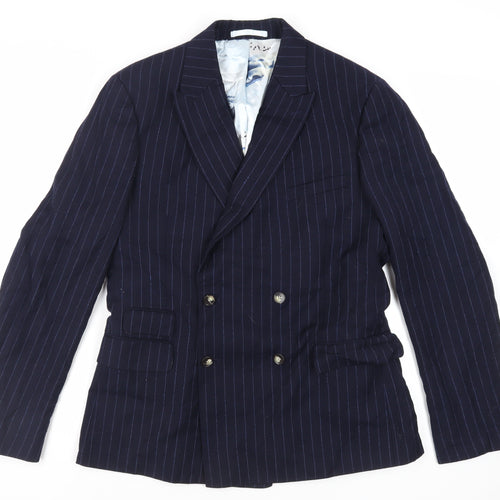 Moss London Mens Blue Striped Wool Jacket Blazer Size 44 Regular