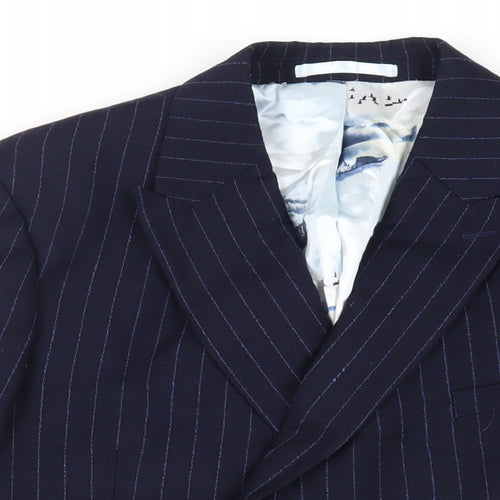 Moss London Mens Blue Striped Wool Jacket Blazer Size 44 Regular