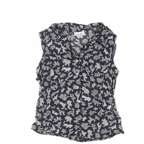 Gerry Weber Womens Blue Geometric Viscose Basic Button-Up Size 6 Collared - Sheer