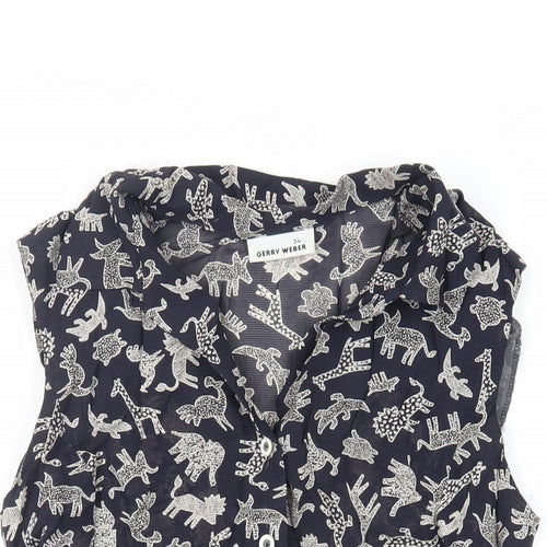 Gerry Weber Womens Blue Geometric Viscose Basic Button-Up Size 6 Collared - Sheer