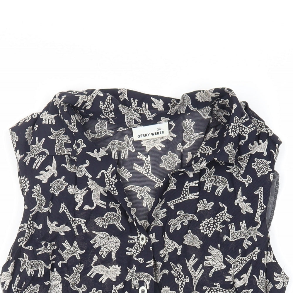 Gerry Weber Womens Blue Geometric Viscose Basic Button-Up Size 6 Collared - Sheer