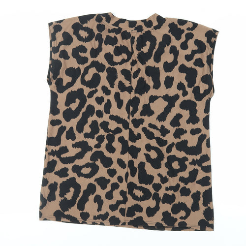 Beloved Womens Brown Animal Print Polyester Basic T-Shirt Size L V-Neck