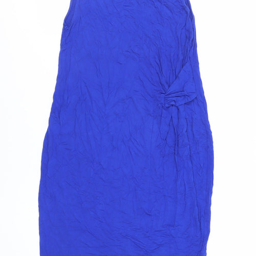 Oasis Womens Blue Viscose Tank Dress Size L Boat Neck Pullover - Twist Front Detail