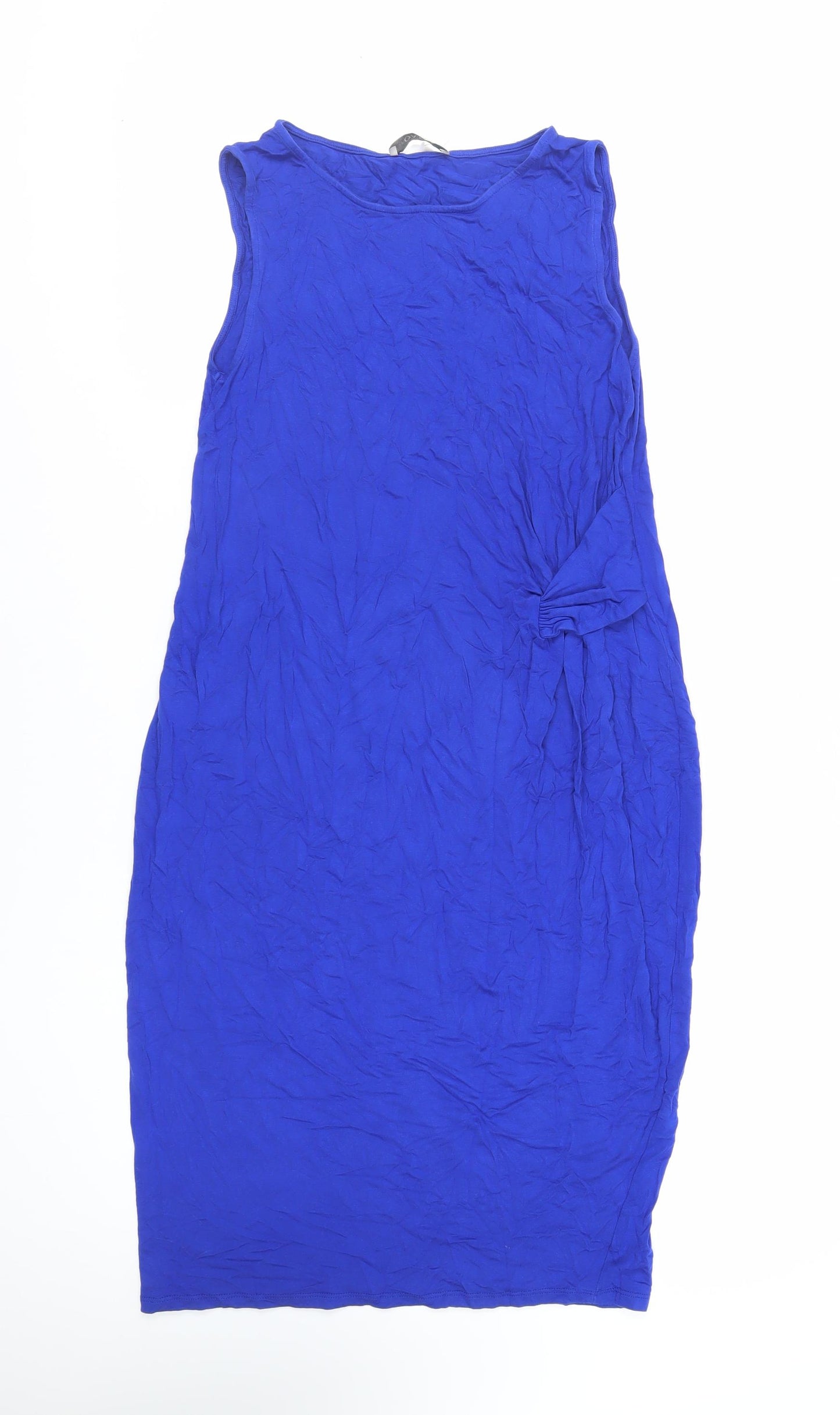 Oasis Womens Blue Viscose Tank Dress Size L Boat Neck Pullover - Twist Front Detail