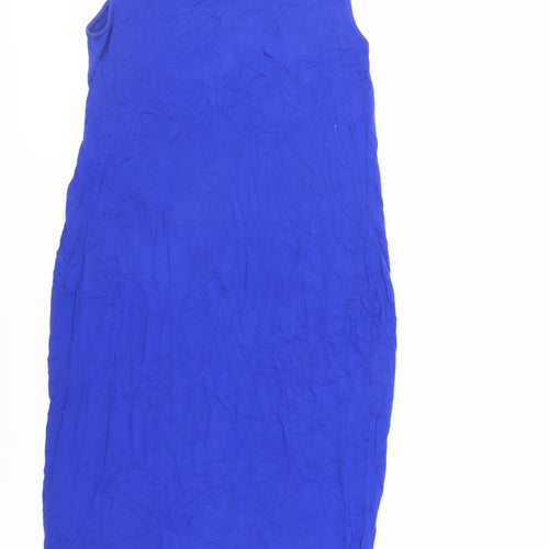 Oasis Womens Blue Viscose Tank Dress Size L Boat Neck Pullover - Twist Front Detail