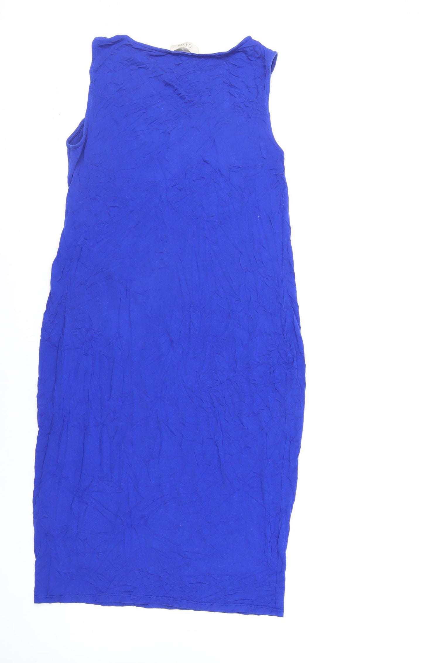 Oasis Womens Blue Viscose Tank Dress Size L Boat Neck Pullover - Twist Front Detail