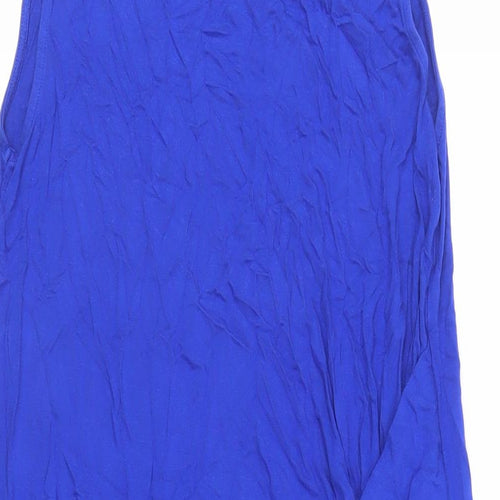 Oasis Womens Blue Viscose Tank Dress Size L Boat Neck Pullover - Twist Front Detail