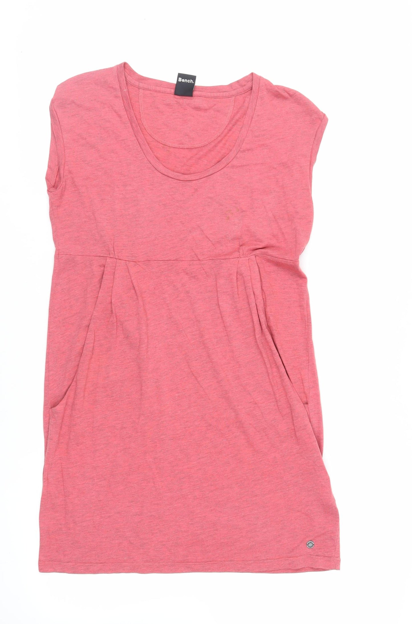 Bench Womens Pink Cotton T-Shirt Dress Size L Round Neck Pullover - Pockets