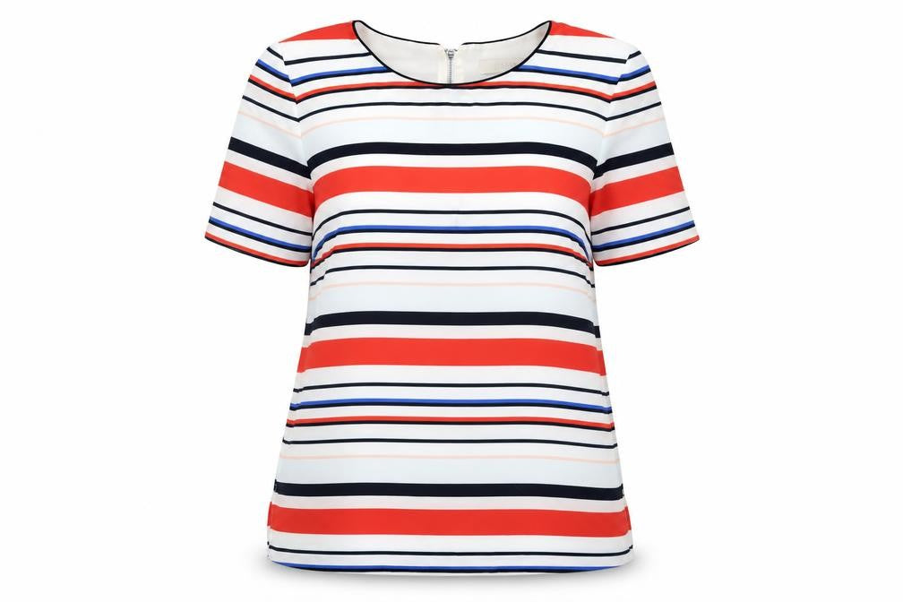 Oasis Womens Multicoloured Striped Polyester Basic Blouse Size 12 Round Neck