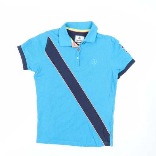 Hazy Blue Womens Blue Cotton Basic Polo Size 8 Collared