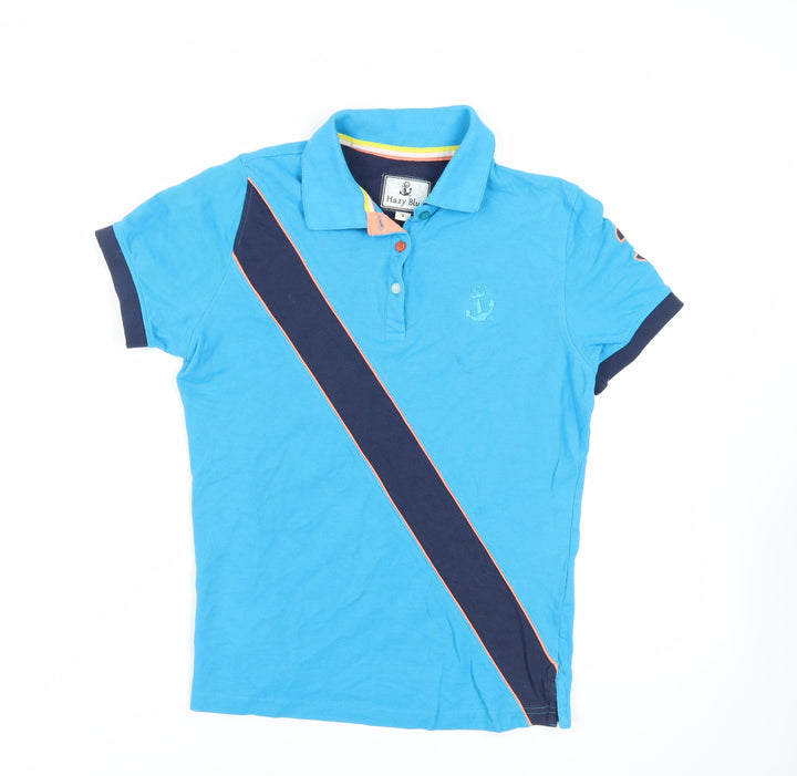 Hazy Blue Womens Blue Cotton Basic Polo Size 8 Collared