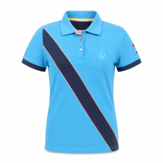 Front view of Hazy Blue women’s blue cotton basic polo, size UK 8, collared