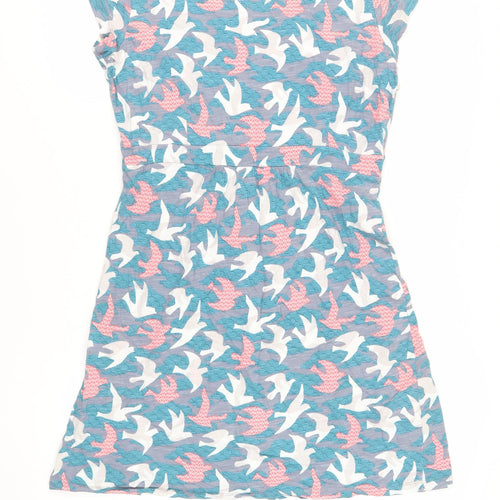 Lily & Me Womens Blue Geometric Cotton T-Shirt Dress Size 16 Boat Neck Pullover - Bird Pattern