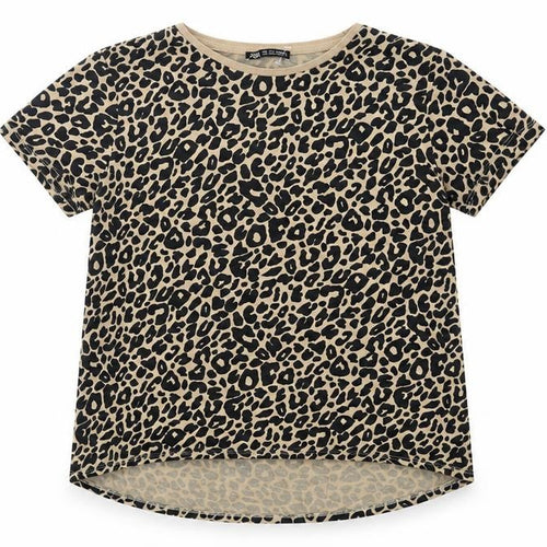Zara Womens Beige Animal Print Cotton Basic T-Shirt Size S Crew Neck - Leopard Print