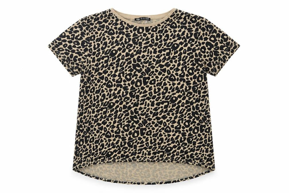Zara Womens Beige Animal Print Cotton Basic T-Shirt Size S Crew Neck - Leopard Print