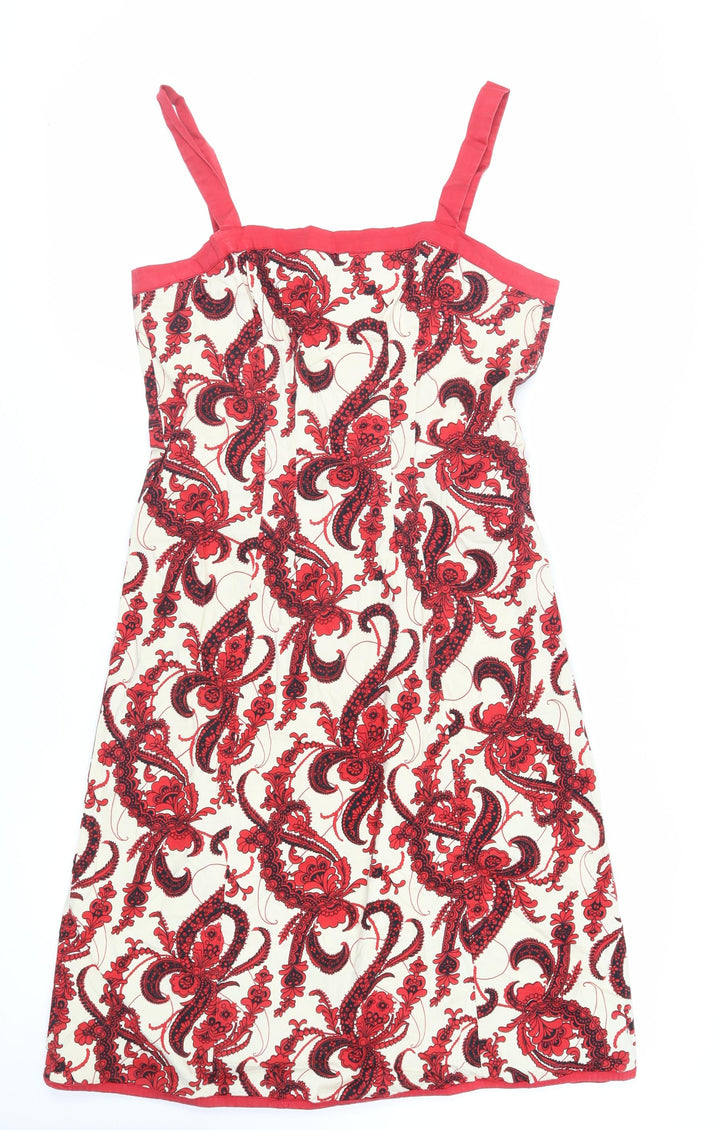 Nougat Womens Ivory Paisley Cotton Tank Dress Size 16 Square Neck Zip